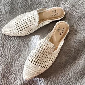 White woven mules